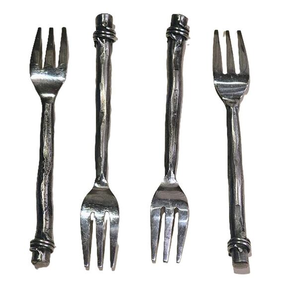 Adorable Cocktail Forks (4) Heavy Stainless Branch-Like Handles 3-Tines - Picture 1 of 4
